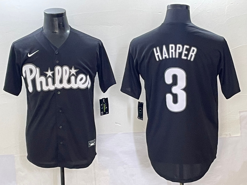 Men's Philadelphia Phillies Bryce Harper #3 Black Lights Out Jersey